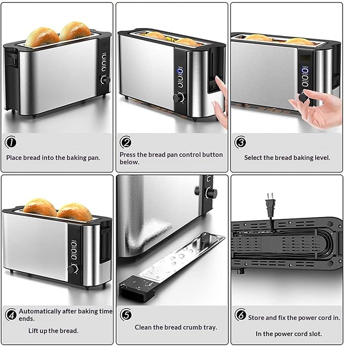 Long Slot Toaster 2 Slice Toaster Best Rated Prime with Warming Rack 6 Bread Shade Settings Defrost/Reheat/Cancel Removable Crumb Tray for Family Kitchen Hotel