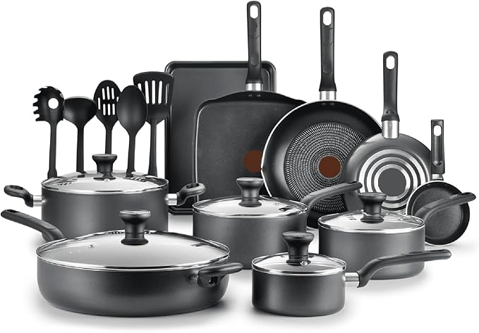 Upgrade Your Kitchen with the 20-Piece Easy Care Nonstick Cookware Set - Grey Dishwasher Safe Heat Indicator