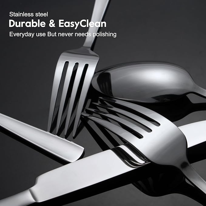 65 Piece Silverware Flatware Cutlery Set Stainless Steel Fork Spoon Knife Sets for 12 Dishwasher SafeErgonomic Design Size and Weight