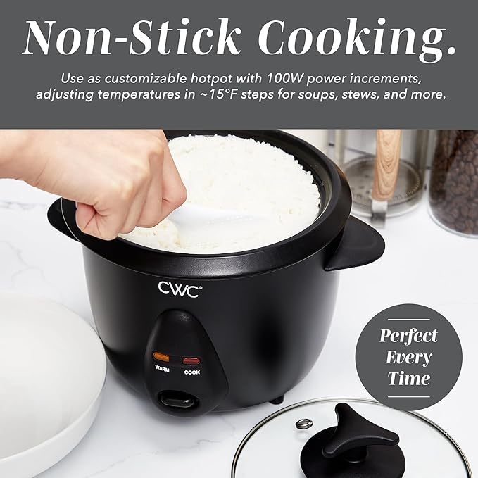 COOK WITH COLOR 6 Cup Rice Cooker 300W - Effortless Cooking and Perfectly Cooks 3 Cups of Raw Rice for 6 Cups of Cooked Rice Black