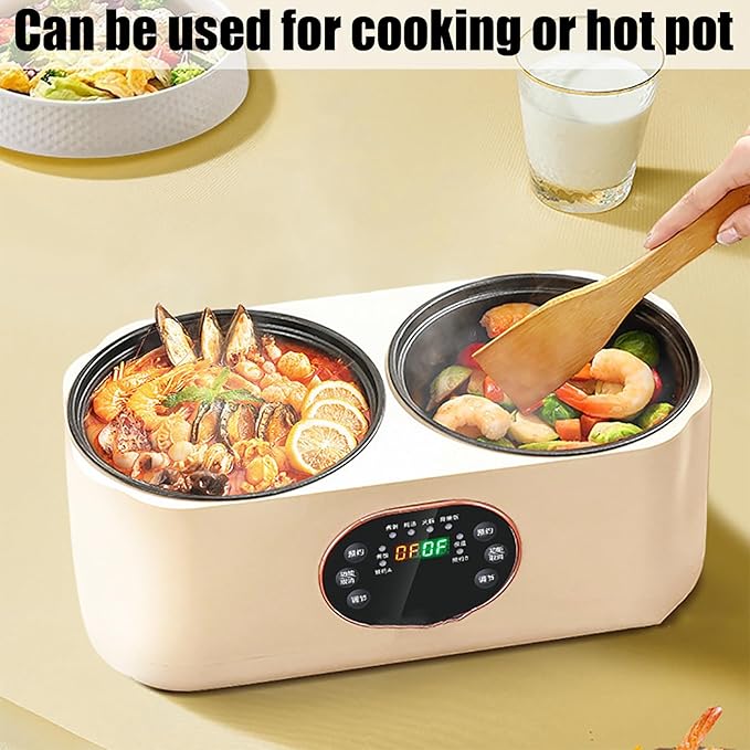 Double Slow Cooker 1.8L+1.8l Rice Cooker with Double Pots Timer and Keep Warm Function for Cooking Porridge and Heating Rice