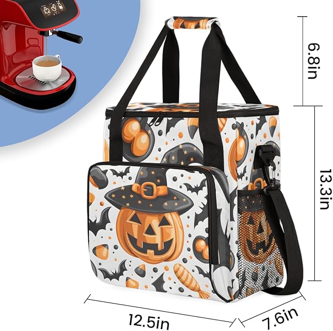 Gothic Pumpkin Coffee Maker Carrying Bag Mystical Pumpkin Travel Storage Bag Compatible with K-Mini or K-Mini Plus Single Serve Coffee Brewer Carrying Case with Multiple Pockets &amp Shoulder Strap