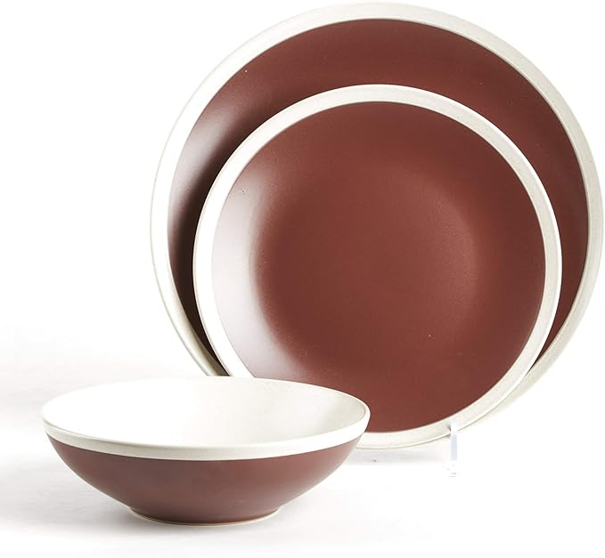 Rock Ridge Speckled Stoneware Dinnerware Set (12pc Set Brown and Ivory)