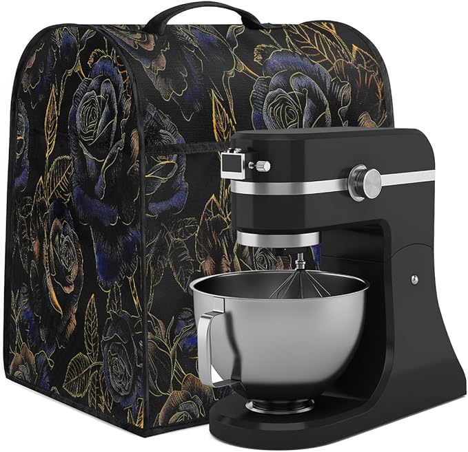 cfpolar Kitchen Aid Mixer Cover Compatible with 6-8 Quarts Flower Gold Blue Rose Stand Mixer Cover Kitchen Aid Mixers Accessories Appliance Organizer Bag Dust Covers with Zipper Pocket