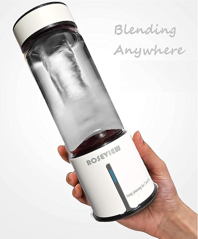 Portable Smoothie blender ROSEVIEW Glass bottle USB rechargeable mini Handheld Ice Shakes Cup 2 blend juicer Cordless Personal smoothies maker Fruit mixer (Egg White)