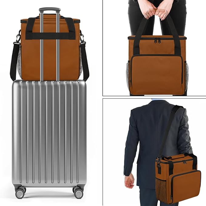 Brown Coffee Maker Carrying Bag Waterproof Insulated Leakproof Cooler Bag Portable Storage Tote Bag Organizer With Shoulder Strap