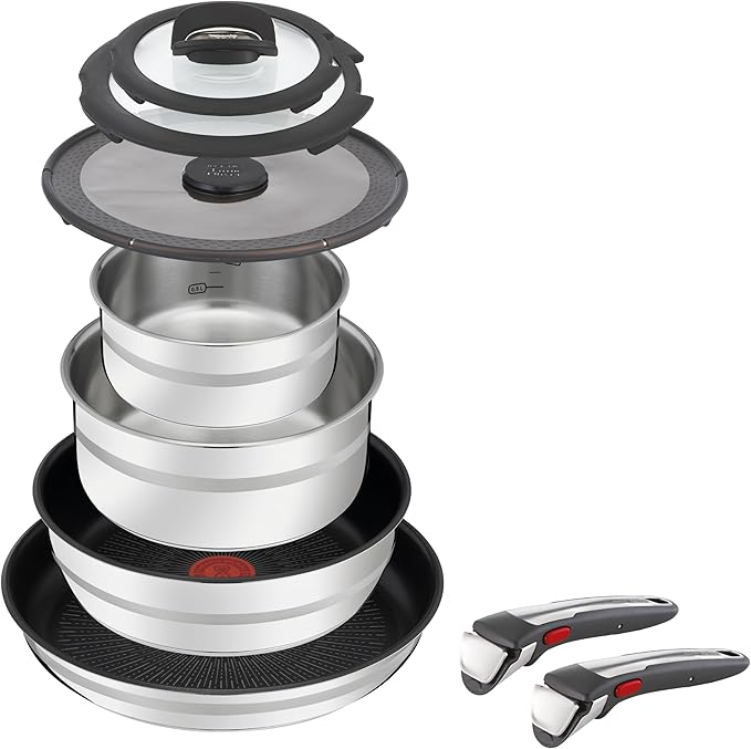 Jamie Oliver by Tefal L9769932 Set 9PCS G6 JO ING6 SS DE Stack.P&ampP STLS ST Stainless Steel/Black