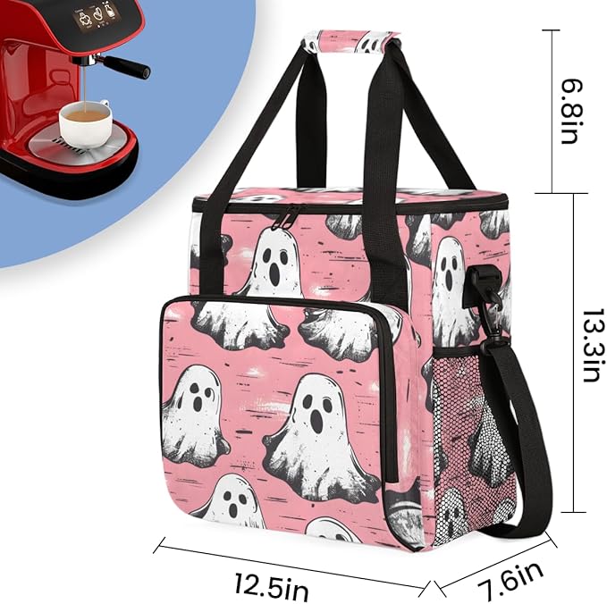 Magic Spooky Ghost Coffee Maker Carrying Bag Portable Travel Storage Tote Bag Compatible with K-Mini or K-Mini Plus Single Serve Coffee Brewer Carrying Case with Multiple Pockets &amp Shoulder Stra