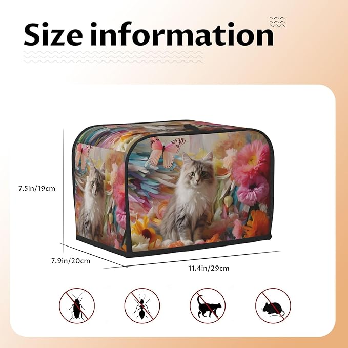 Sitting grey cat Toaster cover suitable for wide slot design with side storage bag easy to clean dustproof suitable for kitchen.