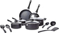 Amazon Basics Non-Stick Kitchen Cookware 15-Piece Set with Stay-Cool Handles Even Heating Non-Induction Includes Pots Pans and Utensils Black