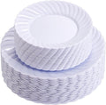 U-QE 100 Pieces White Plastic Plates - Premium White Disposable Plates for Wedding and Party Use Including 50PCS 9 '' Dinner Plate &amp 50PCS 6.5 '' Dessert Plate