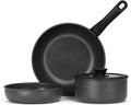 Walchoice 5Pcs Pots and Pans Set Granite Nonstick Cookware Set with Detachable Handle Stackable Kitchen Cooking Set with Saucepan Frying Pans Induction Compatible &amp Oven Safe - Black