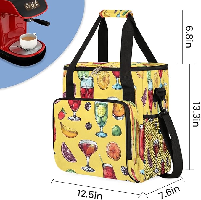 Fruits Drinks Print Coffee Maker Carrying Bag Compatible with K-Mini or K-Mini Plus Portable Single Cup Coffee Maker Case with Pockets for K Cup Pods