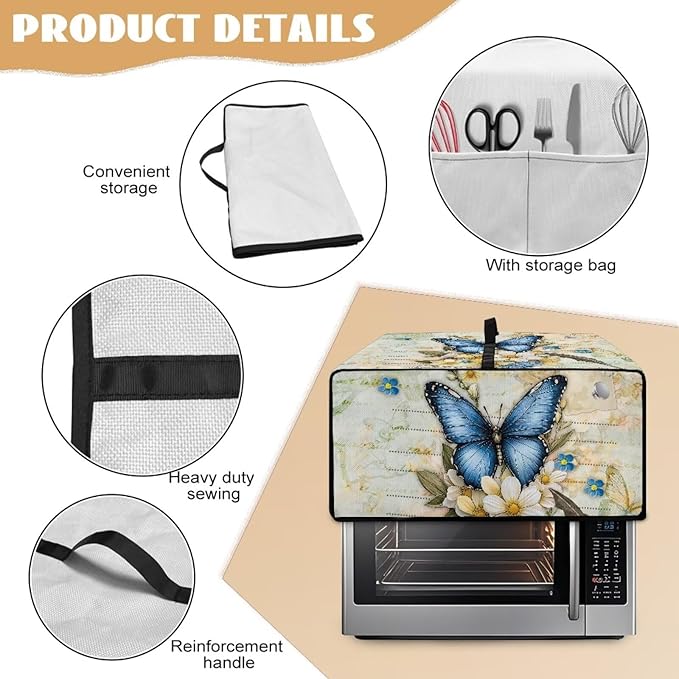 Doojoayie 6 Slice Toaster Cover Bread Machine Cover with Top Handle Design Kitchen Small Appliance Dust Protetor Stain Resistant Universal Fit Butterfly Print