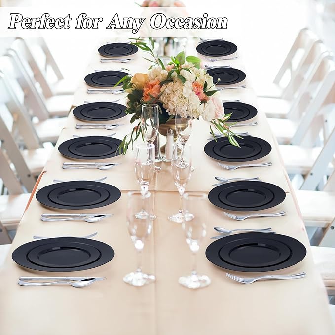 BESTSTAR 200PCS Black Plastic Plates Set 100 10.25 inch Dinner Plates and 100 7.5 inch Dessert Plates Premium Disposable Plates for Party Wedding