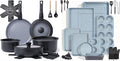 Ammeloo 18-Piece Ceramic Pots and Pans Set &amp 22-Piece Baking Pans Set Stackable Bakeware Black