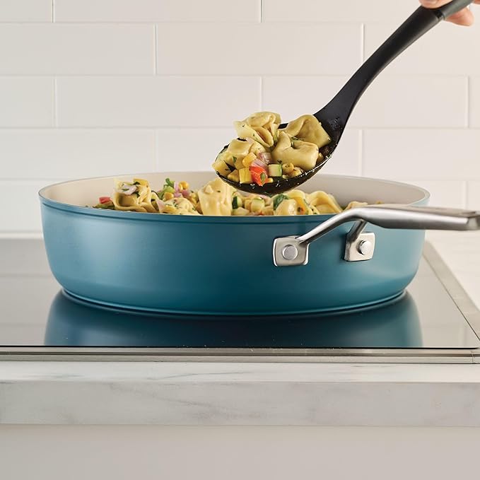 KitchenAid Hard Anodized Ceramic Induction Pots and Pans Dishwasher Safe Includes Saucepans Stockpot Sauté Pan Frying Pans/Skillets and Lids 10 Piece Cookware Set - Agave Blue