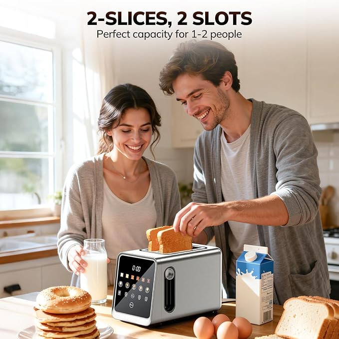 Keenstone Toaster 2 Slice Digital Smart Toaster with TouchScreen Dual Control Panel Single Slot Toasting Timer Reheat &amp Defrost for Bagels Bread Waffles Stainless Steel Kitchen Essentials