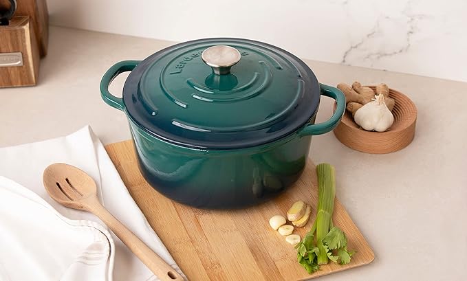 Larder &amp Vine 6-Piece Enameled Cast Iron Pan Cookware Sets Includes 8 Quart and 5.7 Quart Dutch Oven with Lids Braiser/Crock Pot with Lid (Bondi)