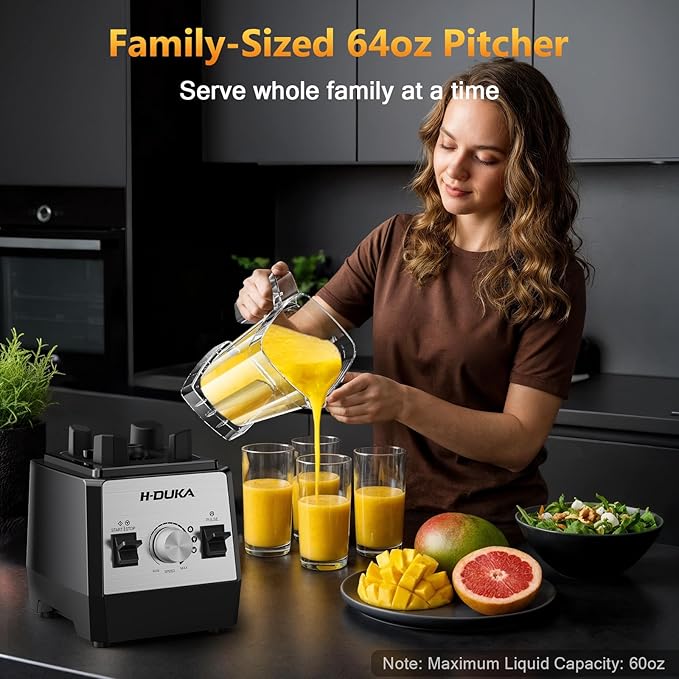 Blender Countertop Blenders for Kitchen with 64oz Pitcher Powerful 25000 PRM Blender for Smoothies Ice Crushing Frozen Fruits Milkshakes Pulse Function Self-Cleaning Dishwasher Safe