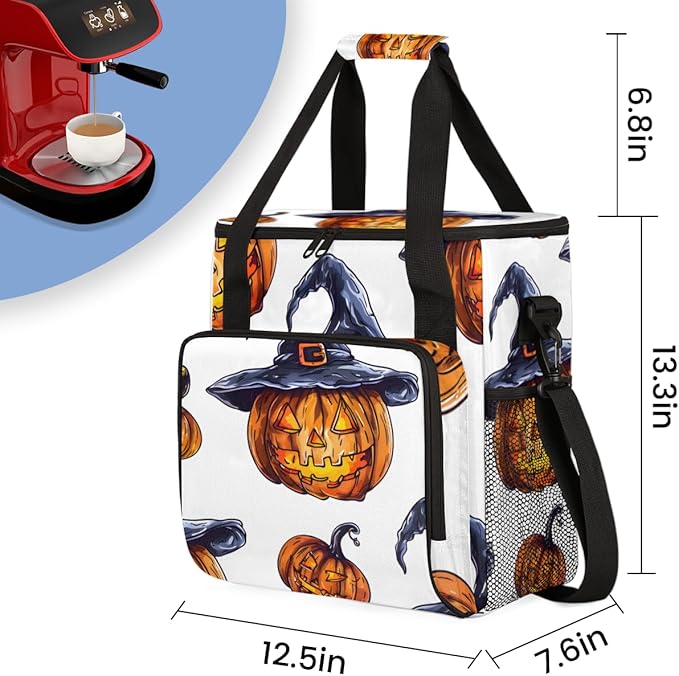Halloween Pumpkin Coffee Maker Carrying Bag Watercolor Pumpkin Travel Storage Bag Compatible with K-Mini or K-Mini Plus Single Serve Coffee Brewer Carrying Case with Pockets &amp Shoulder Strap
