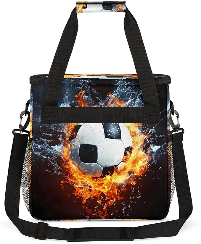 Fire Soccer Ball Coffee Maker Travel Bag Sports Football Insulated Grocery Bag Travel Picnic Leakproof Cooler Bags With Shoulder Strap