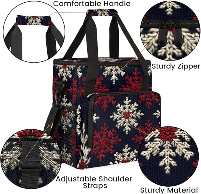 Christmas Snowflakes Coffee Maker Carrying Bag Graffiti Snowflakes Travel Storage Bag Compatible with K-Mini or K-Mini Plus Single Serve Coffee Brewer Carrying Case with Pockets &amp Shoulder Strap