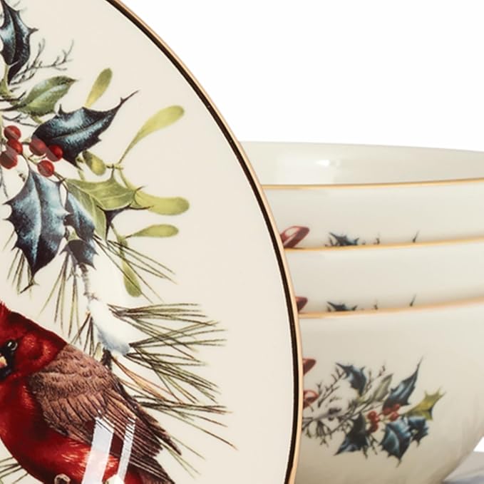 Lenox 894540 Winter Greetings 12-Piece Dinnerware Set Red &amp Green 12 Count Christmas Holiday Hosting