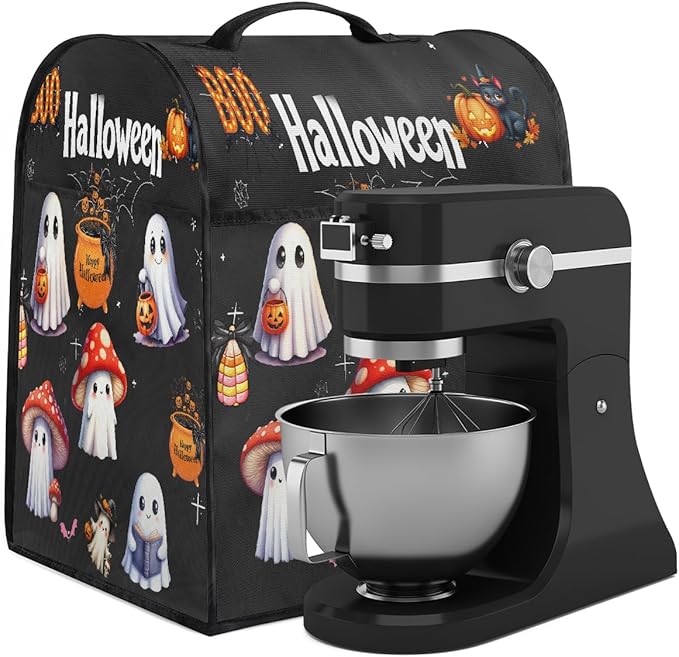 cfpolar Kitchen Aid Mixer Cover Compatible with 6-8 Quarts Halloween Ghost Mushrooms Stand Mixer Cover Kitchen Aid Mixers Accessories Appliance Organizer Bag Dust Covers with Zipper Pocket