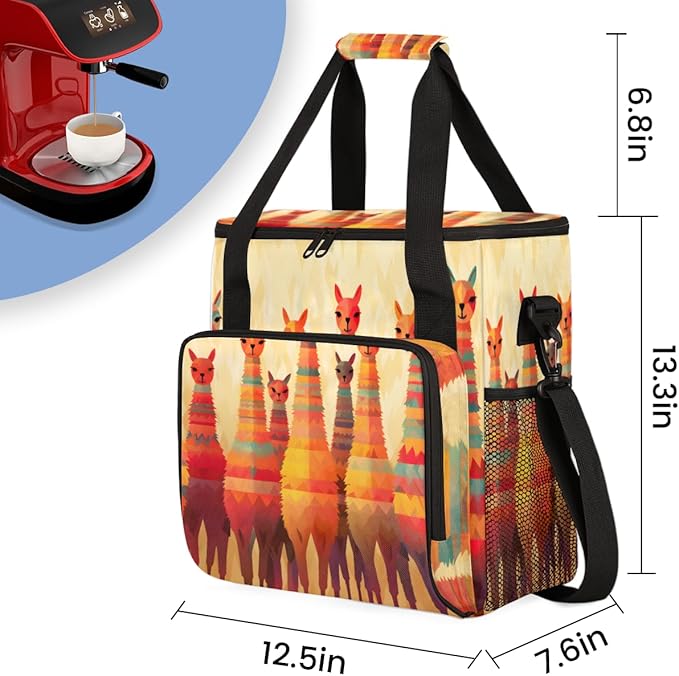 Alpaca Coffee Maker Carrying Bag Aztec Alpaca Portable Travel Storage Tote Bag Compatible with K-Mini or K-Mini Plus Single Serve Coffee Brewer Carrying Case with Multiple Pockets &amp Shoulder Str