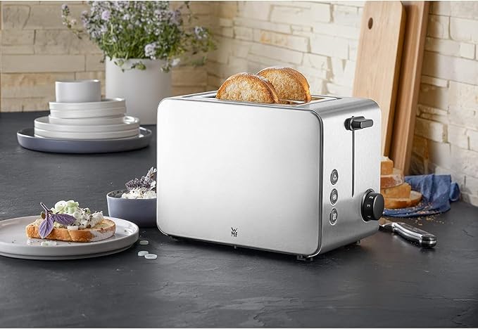WMF Stelio Two Slice Toaster Stainless Steel Double Slot Toaster with Roll Attachment Bagel Function 7 Browning Levels 900 W Stainless Steel Mat