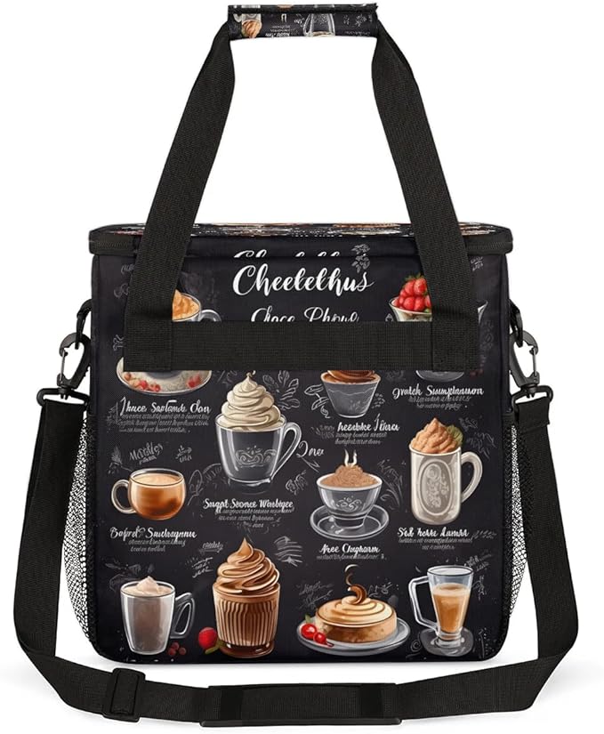 Drinks Themed Coffee Maker Carrying Bag Compatible with K-Mini or K-Mini Plus Portable Single Cup Coffee Maker Case with Pockets for K Cup Pods