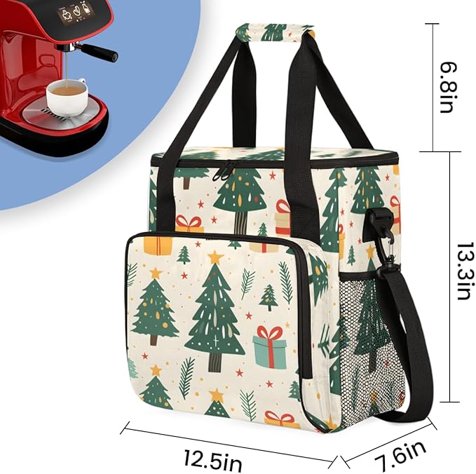 Christmas Gift Coffee Maker Carrying Bag Modern Tree Travel Storage Bag Compatible with K-Mini or K-Mini Plus Single Serve Coffee Brewer Carrying Case with Multiple Pockets &amp Shoulder Strap