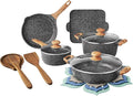 14-Piece Cast Aluminum Cookware Set Nonstick Prairie Signature Brown Speckle Kitchen Cooking Set Frypan Saucepan Dutch Pan Griddle 3 Felt Kitchen Cooking Set (Charcoal Speckle)