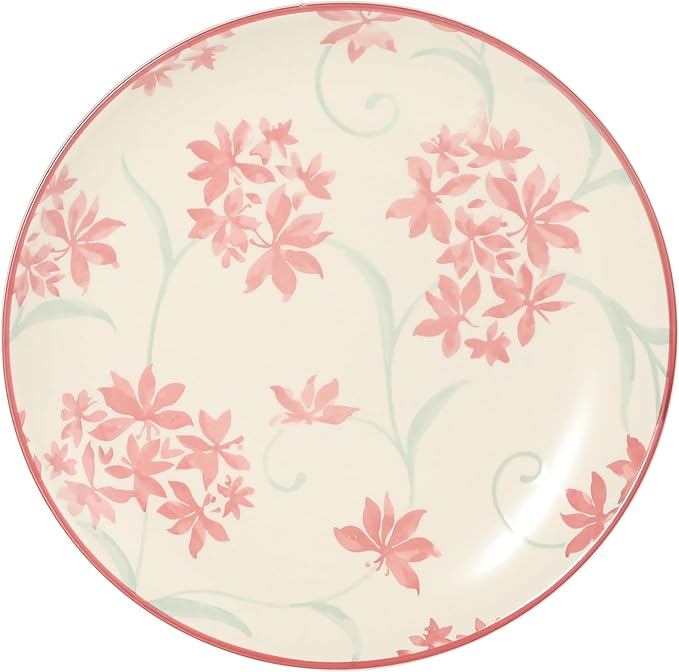 Gibson Home Admiral Hall 12-Piece Matte Stoneware Dinnerware Set – Dinner Plates Salad Plates &amp Bowls with Pink Floral Pattern Durable Everyday Dish Set Microwave &amp Dishwasher Safe