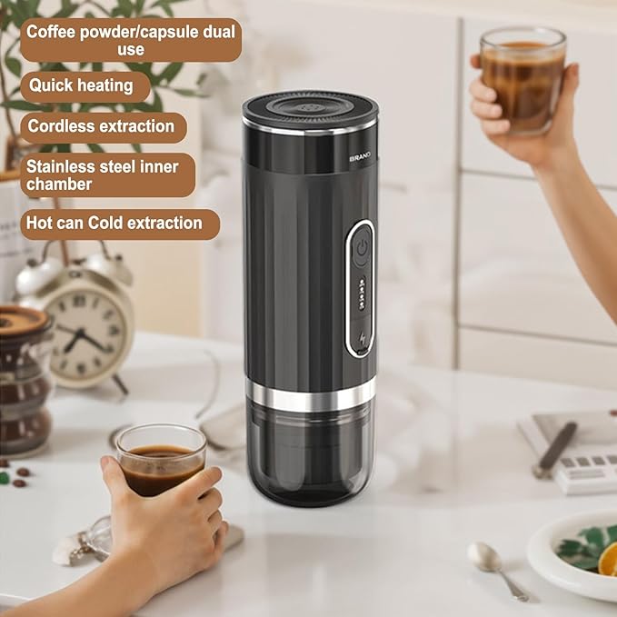 GOWENIC Portable Electric Coffee Machine Self Heating Electric Coffee Maker 15 Bar Pressure Rechargeable Travel Coffee Machine for Travel Camping Office RV