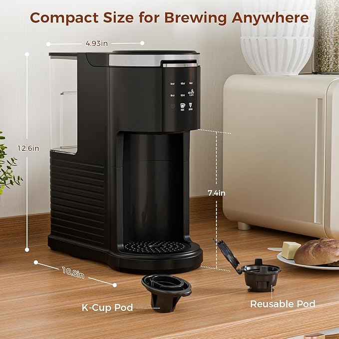 Single Serve Coffee Maker 2 in 1 Coffee Machine for K-Cup &amp Ground Coffee 6 to 14oz Brew Sizes Pod Coffee Makers with 40oz Removable Water Reservoir LCD Screen Self-cleaning for Home