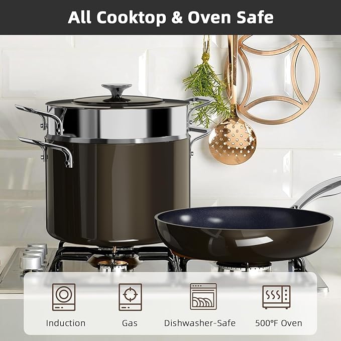 Nuwave Lux 13pc Forged Lightweight Cookware Set PFAS Free Healthy G10 Duralon Ceramic Coating Ultra Non-Stick Stay-Cool Handles Works on All Cooktops &amp Induction Ready