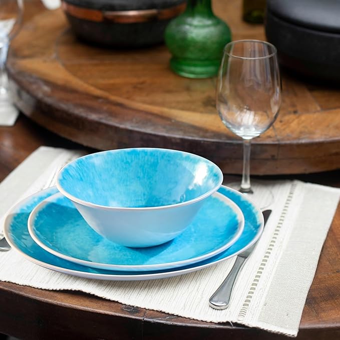 Melamine Dinnerware Sets 12 Pcs Melamine Plates and BowlsParty Plates and Bowls Sets Camping Dishes Set for 4 Unbreakable BPA Free Dishwasher Safe (Lake blue)
