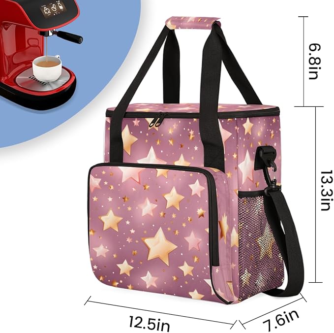 Glitter Star Coffee Maker Carrying Bag Portable Travel Storage Tote Bag Compatible with K-Mini or K-Mini Plus Single Serve Coffee Brewer Carrying Case with Multiple Pockets &amp Shoulder Strap