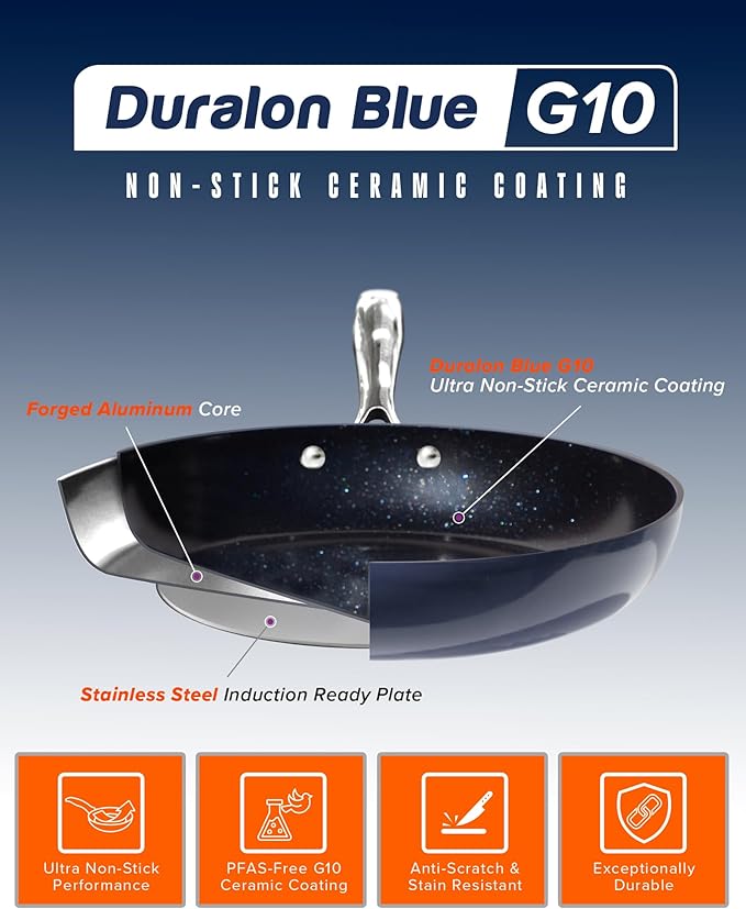 Nuwave Lux 13-Piece Premium Cookware Collection Healthy G10 Duralon Blue Ceramic Nonstick Ultra Durable PFAS-Free Lightweight &amp Works on All Cooktops
