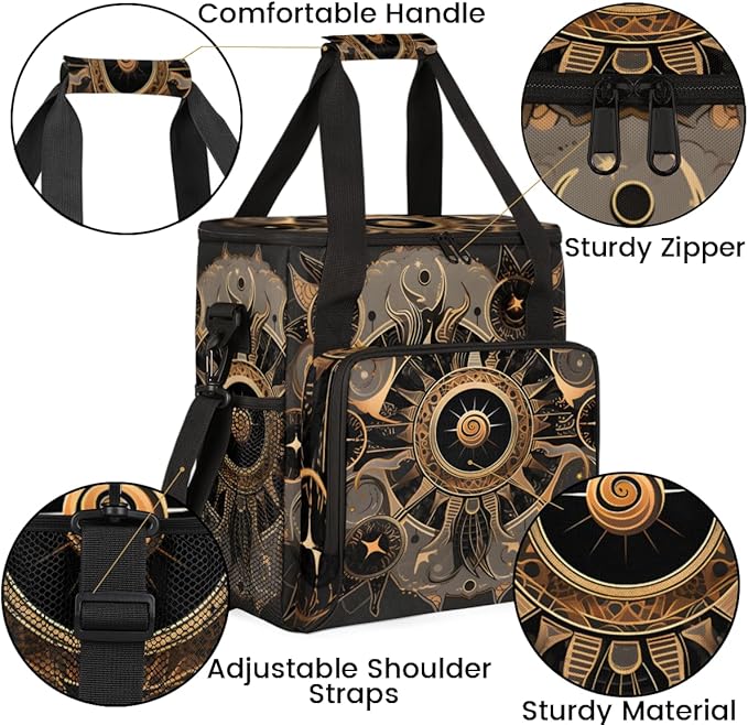 Gold Mandala Coffee Maker Carrying Bag Magic Eyes Travel Storage Bag Compatible with K-Mini or K-Mini Plus Single Serve Coffee Brewer Carrying Case with Multiple Pockets &amp Shoulder Strap