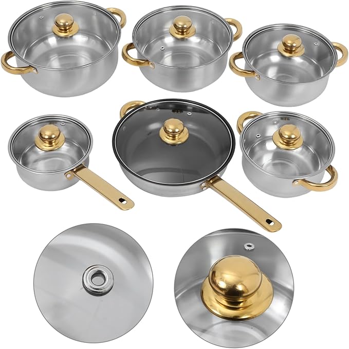 Stainless Steel Cookware Set with Lids Induction Compatible Pots and Pans for Soup Milk Frying Even Heat Distribution Multipurpose Kitchen Cookware for Family Meals