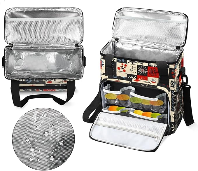 Flowers Leaves Plaids Coffee Maker Travel Bag for Keurig K-Mini/K-Mini Plus Insulated Waterproof Tote with Pockets for K-Cup Portable Single-Serve Brewer Case