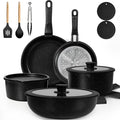 KIKCOIN 20 Pcs Pots and Pans Set Non Stick Detachable Handle Cookware Sets Nonstick Non Toxic Induction RV Kitchen Cooking Set with Removable Handles Dishwasher/Oven Safe Easy Clean (Black)