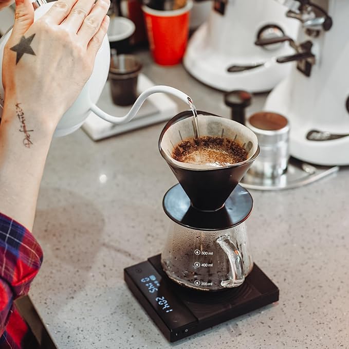 Pour Over Coffee Maker Set Black Ceramic Coffee Dripper with V60 Paper filter 650ml Coffee Glass Server for Cafe Home Restaurant 6291-12202-03A