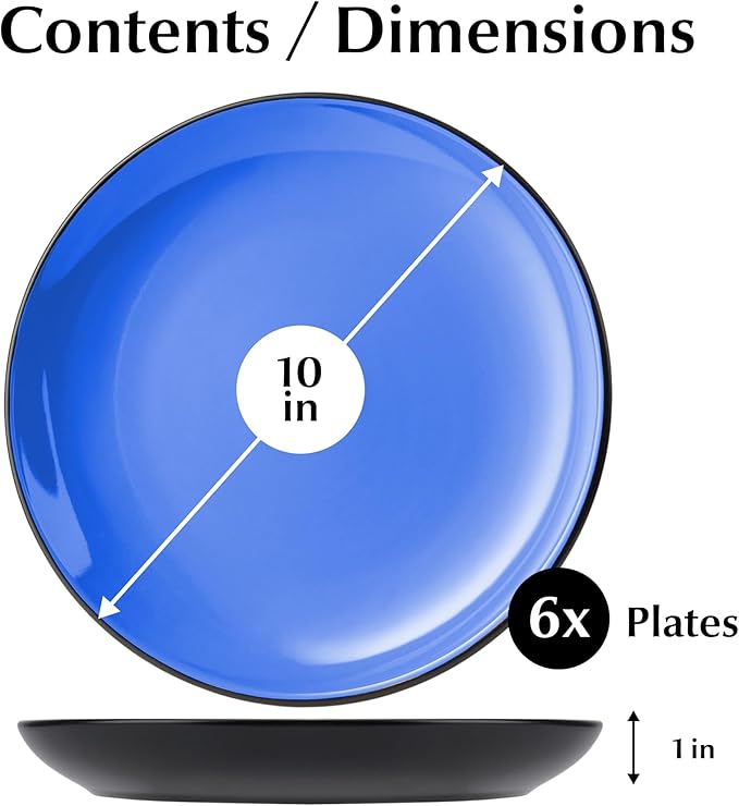 MIAMIO – 6 x Plate/Dinner Plate Set Stoneware Ceramic Tableware Set - Le Papillon Collection (Blue 10 Inch)