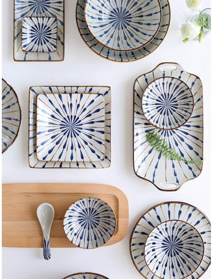 Porcelain Dinnerware Sets Plates and Bowls Sets Durable Reactive Glaze Dinnerware Set Plates Dishes Bowls Best for Indoor and Outdoor Party