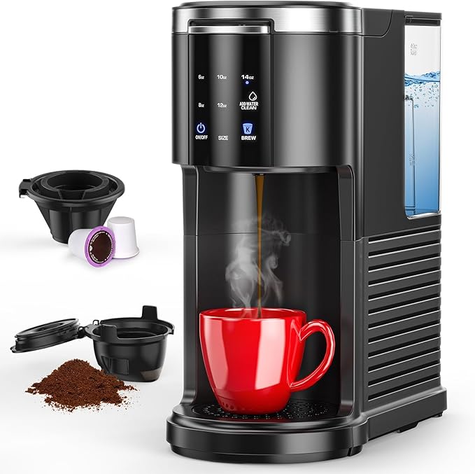 COWSAR Commercial Single Serve Coffee Maker K Cup Coffee Brewer for Capsule and Ground Coffee Capsule Coffee Machine with 40 Oz Water Tank Instant-Heat 5 Brew Sizes Up To 14 Oz Black
