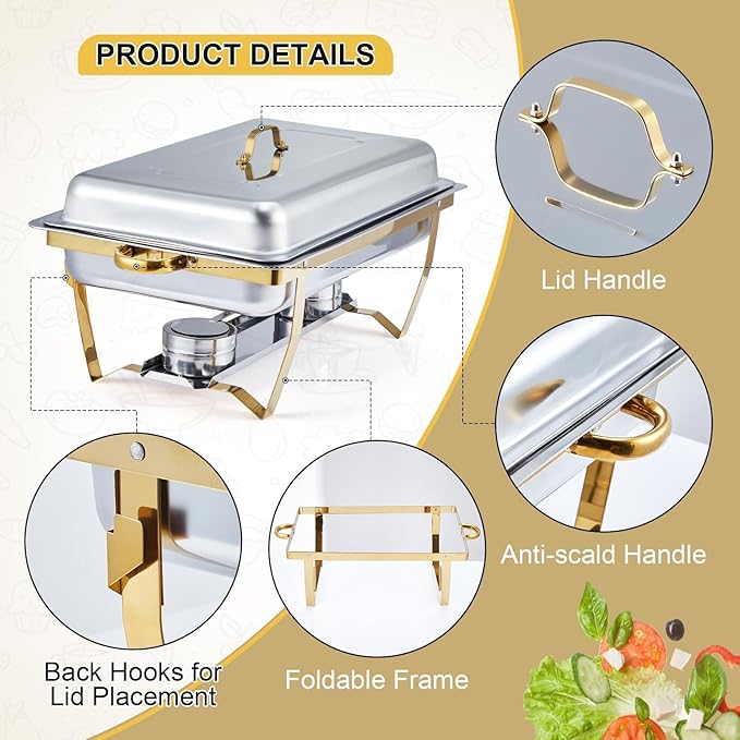 Superior Stainless Steel Chafing Dish Buffet Set – 2 Sets of 2-Piece Silver &amp Gold Food Warmers for Large Parties and Banquets – Durable Kitchen Cookware for Catering – Includes Specs: 2*2